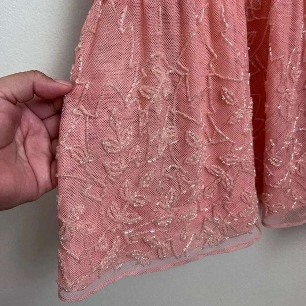 Pink‎ A-Line Ruffle Hemline Midi Beaded Dress - Picture 14 of 14